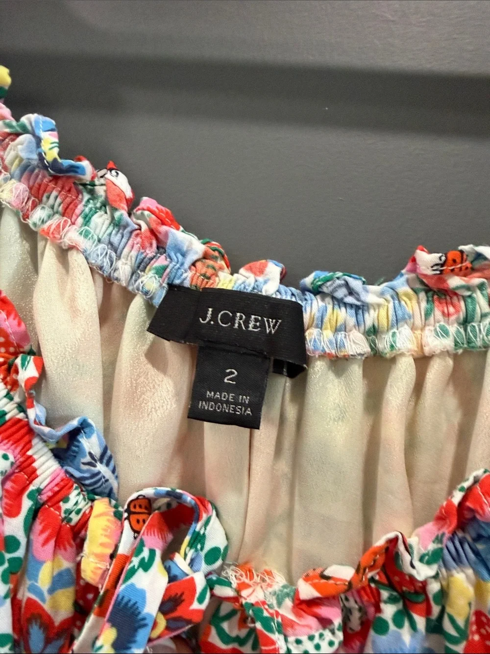 J. Crew Floral Puff-Sleeve Smocked Dress in Red, Blue, Yellow